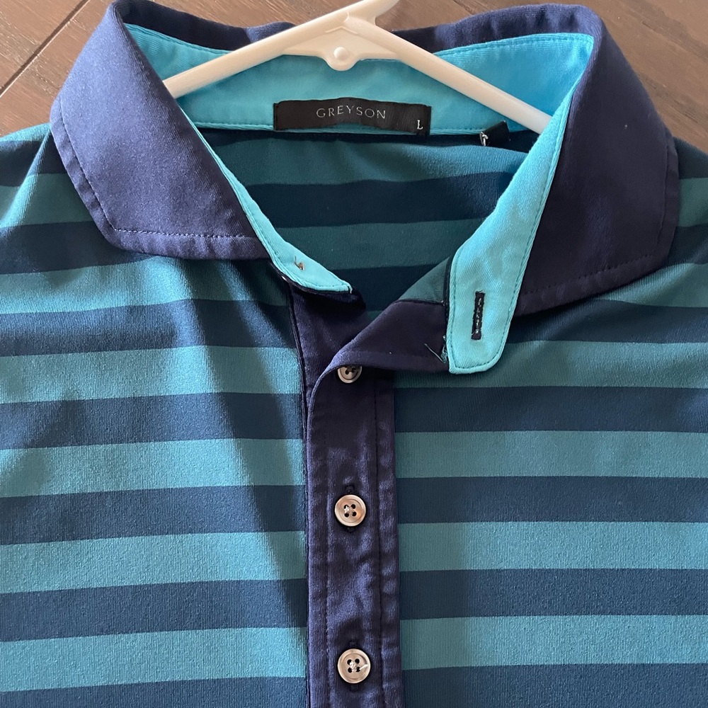 Greyson L Blue/Turquoise Striped Golf Polo - Large